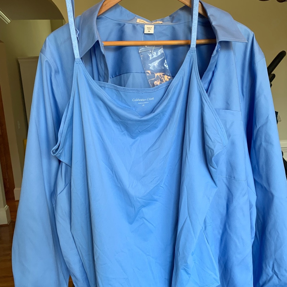 Blue Button down Dress Shirt 3X with Cami 2X